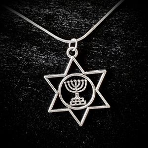 Star Of David Menorah. 925 Sterling Silver Necklac